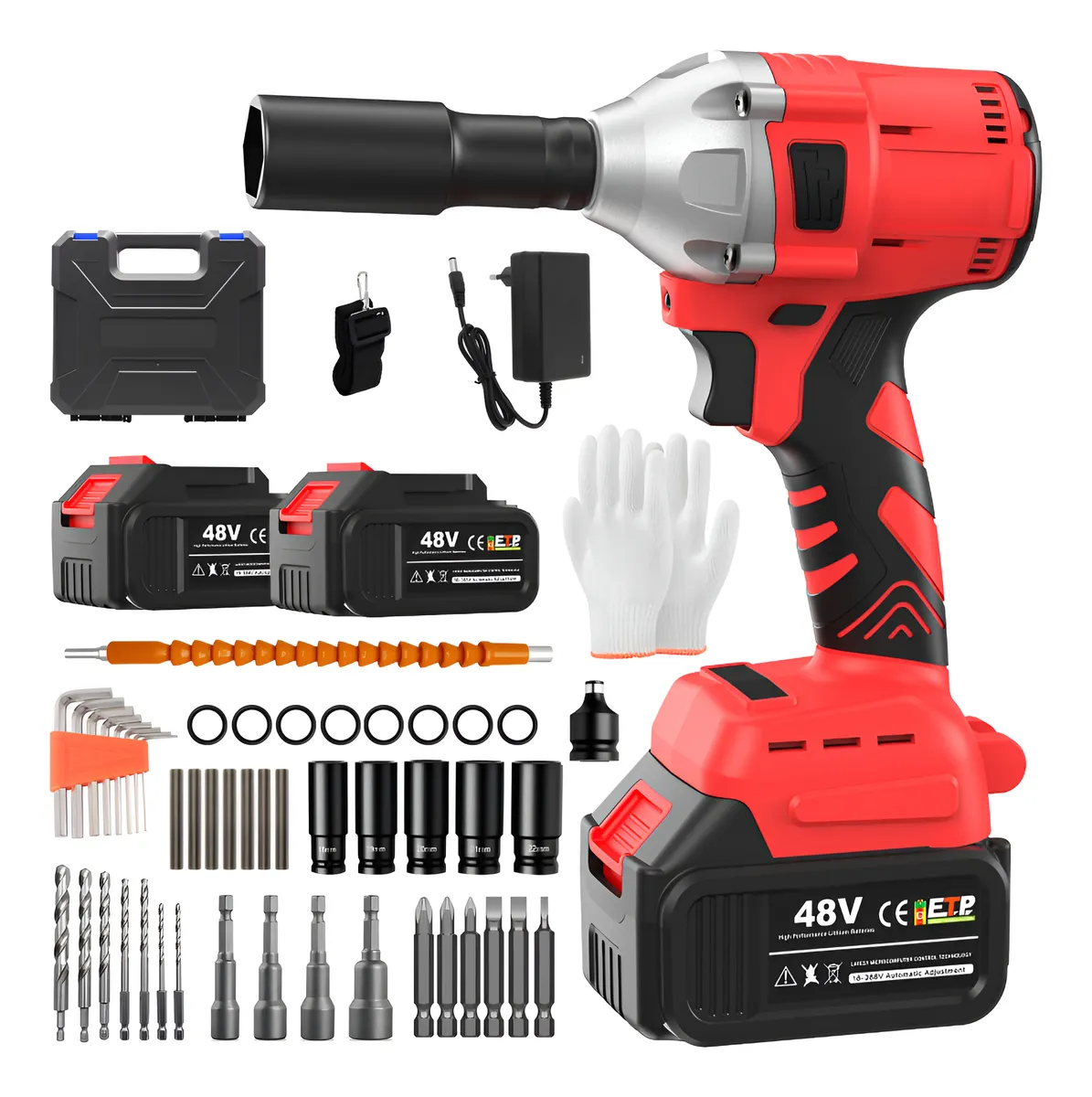 Chave De Impacto Parafusadeira Furadeira 48v Elétrica Lítio Preto/vermelho 127/220v 60hz