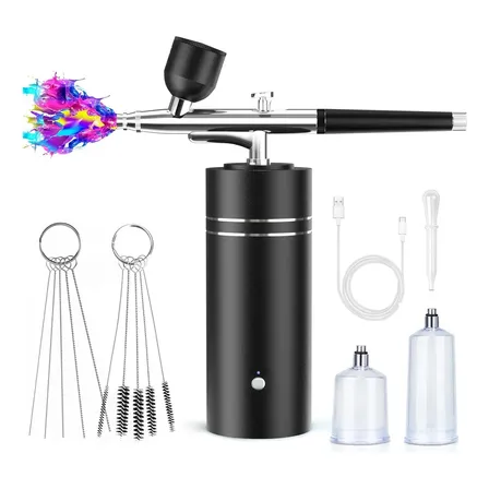 Kit Aerógrafo Recarregável Mini Compressor Sem Fio Portátil Preto