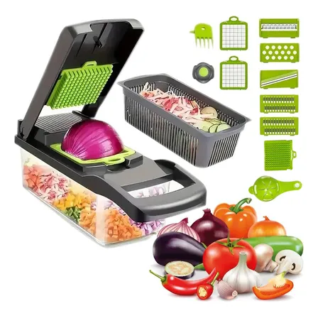 Cortador De Legumes Multifuncional 16 Em 1 Fatiador Ralador Verde/preto
