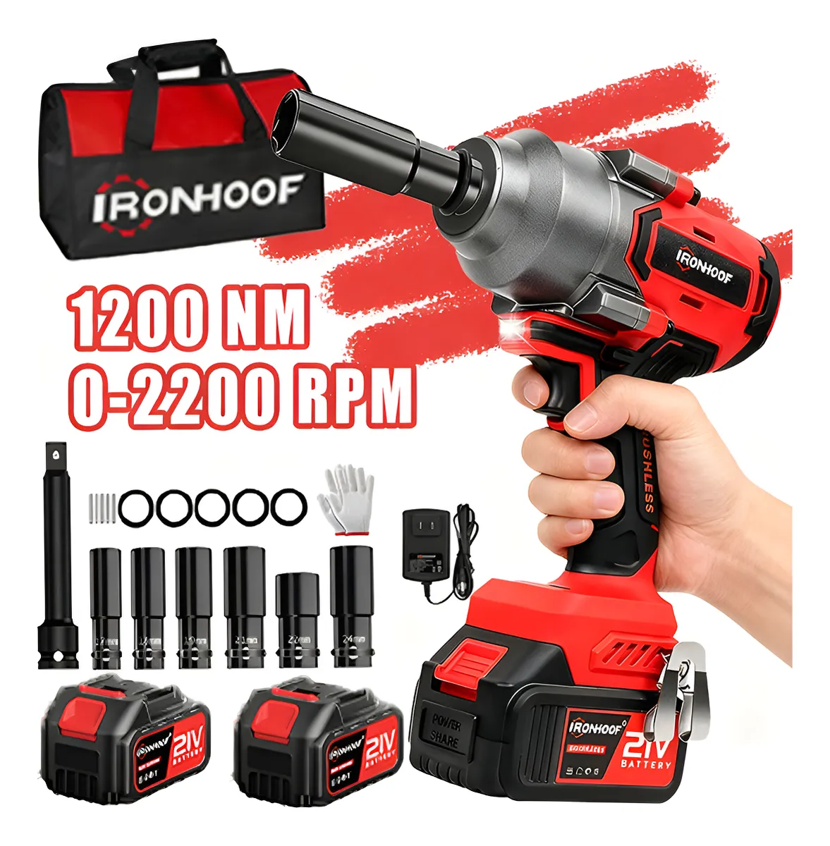 1200nm Chave Impacto Bateria Forte Brushless Profissional Vermelho 110/127/220v 60hz
