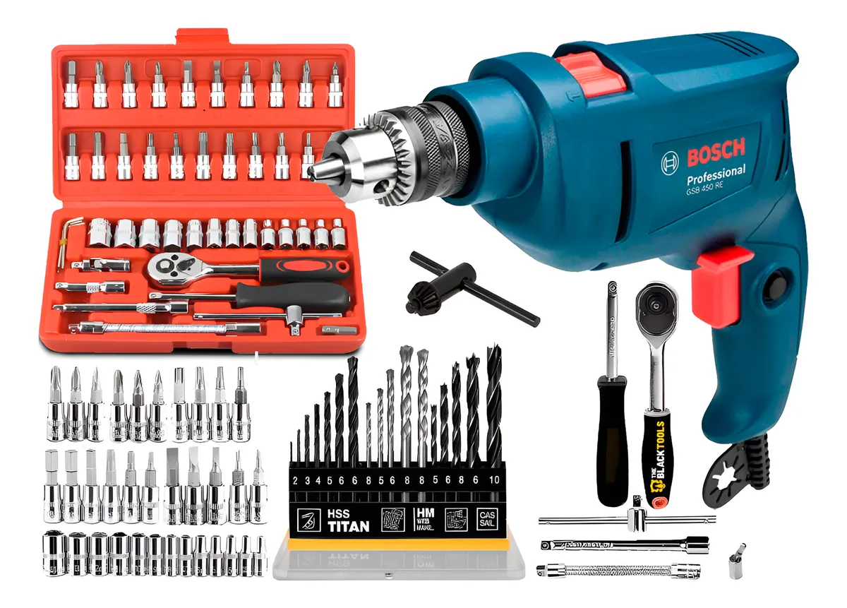 Furadeira Impacto Industrial Bosch + Kit Profissional 62 Pçs 220v 60hz