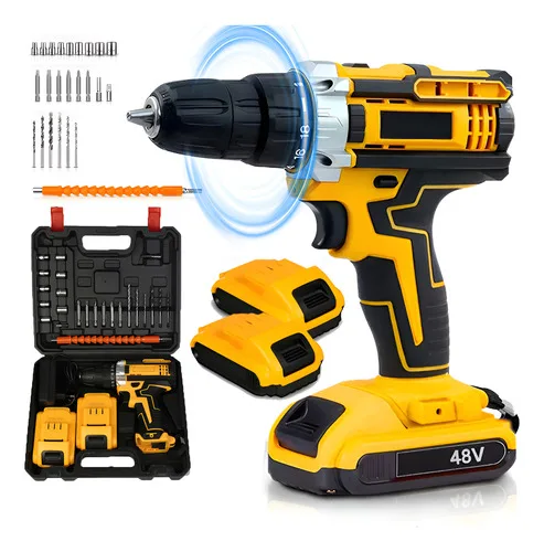 Parafusadeira Furadeira 48v Profissional 2 Baterias Sem Fio Amarelo 127/220v