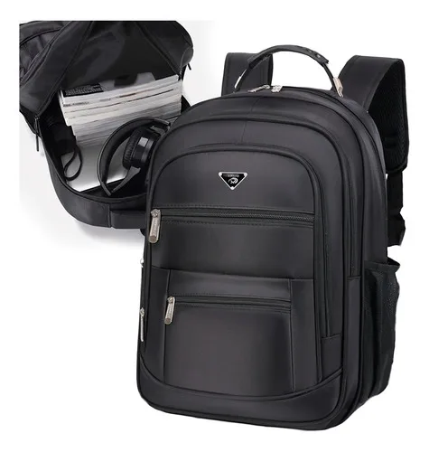 Mochila Masculina Impermeável Faculdade Alça Reforçada Preto Preto Liso