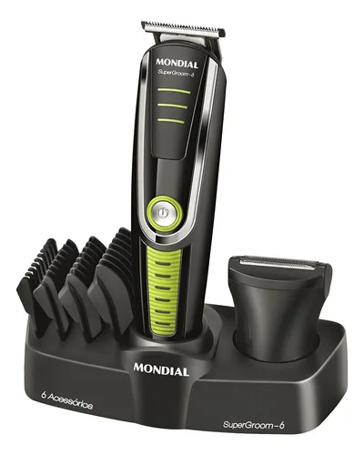 Aparador De Pelos  Super Groom 6 Em 1 Bg-04 Sem Fio Mondial Preto Com Verde Bivolt