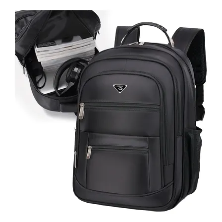 Mochila Masculina Impermeável Faculdade Alça Reforçada Preto Preto Liso