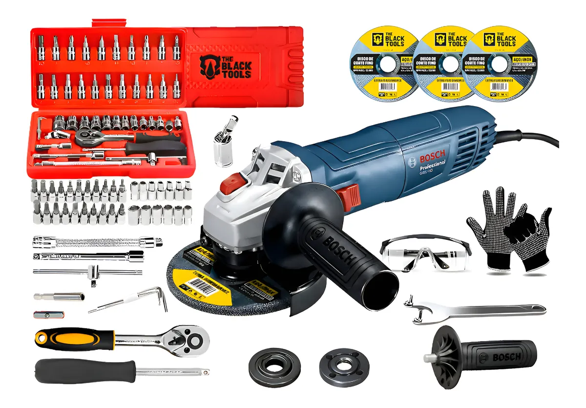 Esmerilhadeira 220v Profissional Bosch 4 1/2 Pol. + 50 Peças Azul 220v 60hz