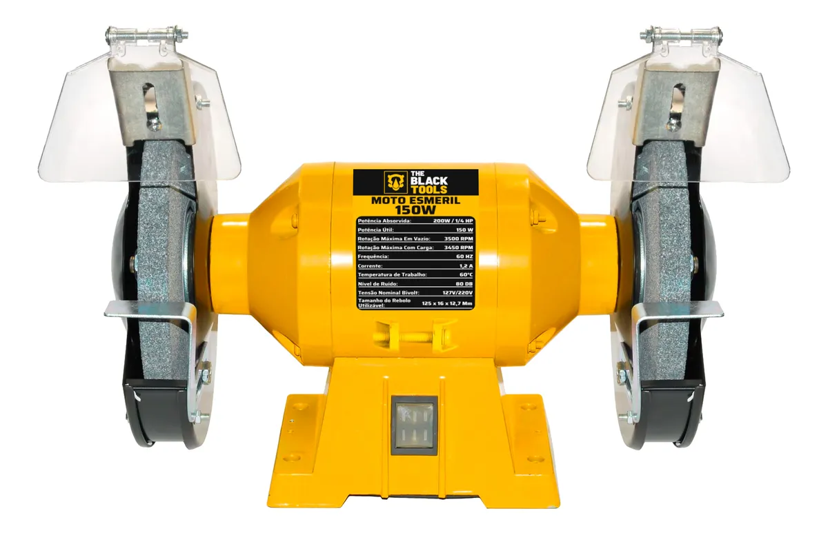 Moto Esmeril Bancada 6 Polegadas 150w 1/4cv Bivolt 2 Rebolos Amarelo 127/220v