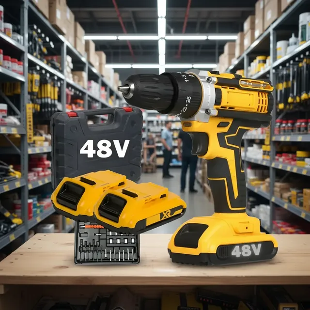 Parafusadeira Furadeira 48v Profissional 2 Baterias Sem Fio Amarelo 127/220v