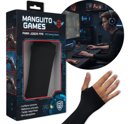 Manguito Gamer Profissional Longo Alta Performance Fps Unico Preto