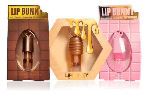 Kit 3 Brilho Labial Franciny Liphoney Mel+lipbunny+liplove Dourado
