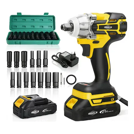 Chave De Impacto 21v Brushless Com 2 Baterias Sem Escova Amarelo 21v 50hz/60hz