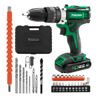 Furadeira Parafusadeira Elétrica 21v 2 Baterias 127/220v Verde 127/220v