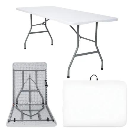 Mesa Dobravel Camping Maleta Portatil 1.80m Com Alça Jardim Branco