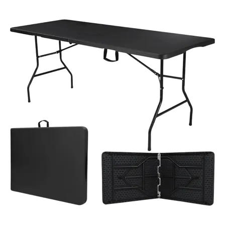 Mesa Dobravel Camping Maleta Portatil 1.80m Com Alça Jardim Preto