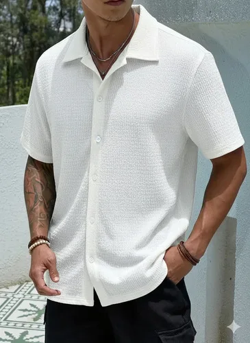 Camisa Casual Masculina Texturizada Com Botões Old Money