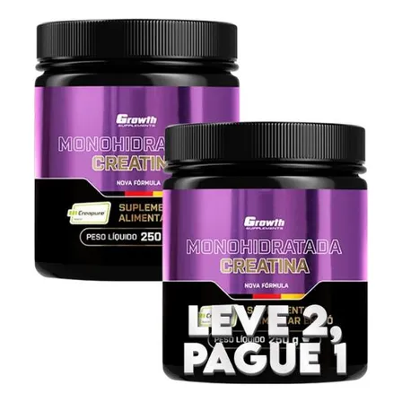 Leve 2 Pague 1 Creatinas Growth Supplements 250gr Creapure Sem Sabor