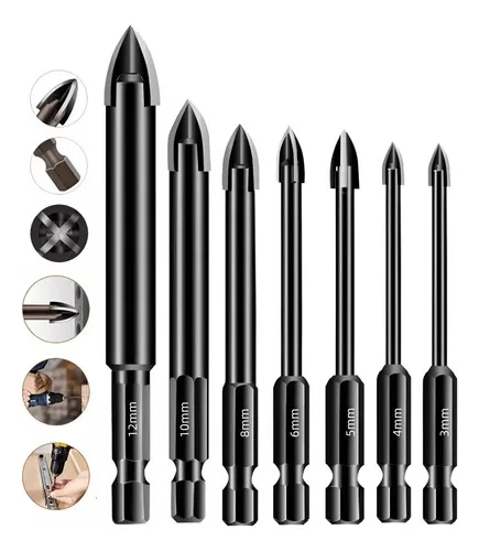 Kit 7 Brocas De Titanio Liga Dura Universal Fura Tudo