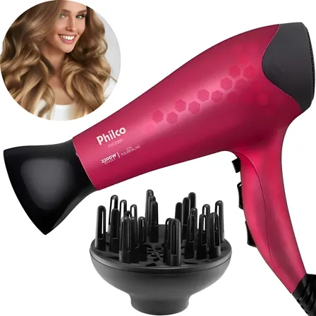Secador Com Difusor Cachos Philco Super Potênte 2200w Oferta Rosa 110v/220v