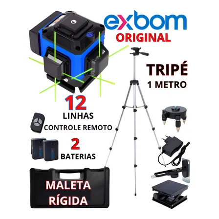 Nível Laser 12 Linhas + Tripé + Maleta Controle 2 Baterias