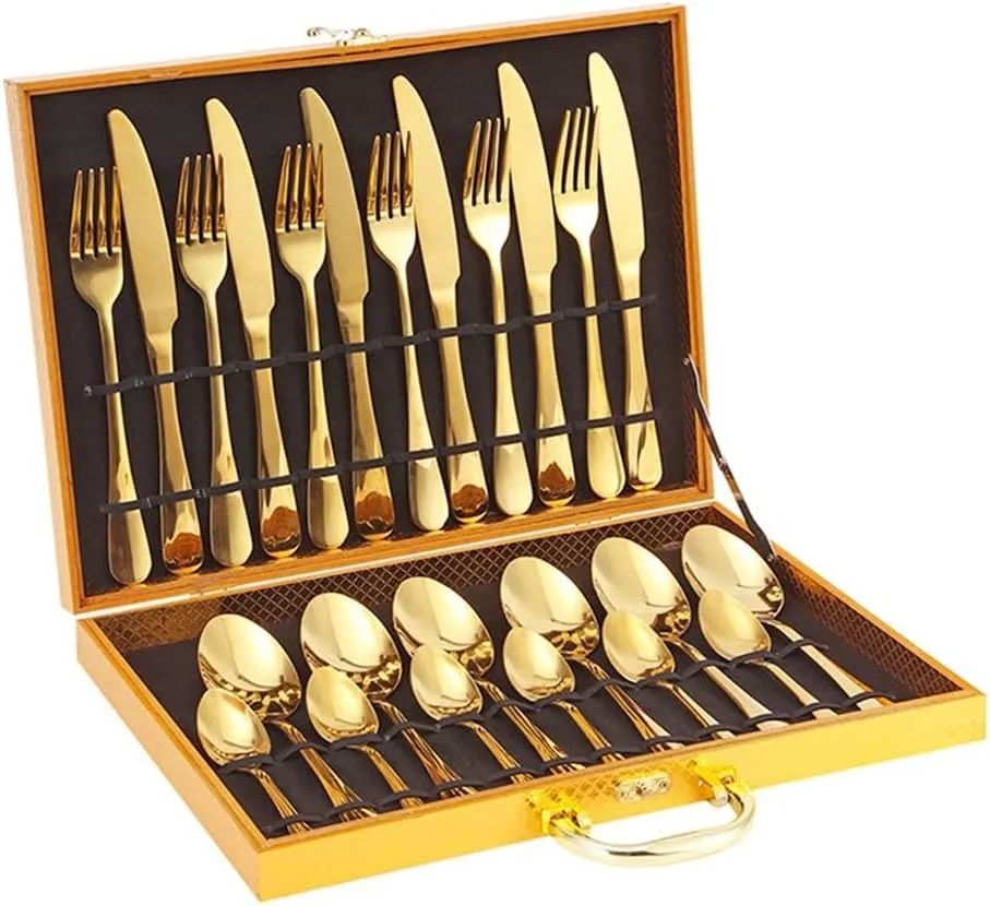Kit 24 Faqueiro Dourado Talheres Luxo Premium  Com Maleta Dourado