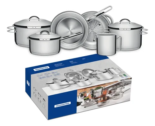 Jogo Panelas Tramontina Solar Inox 6pç Indução Fundo Triplo Aço Inoxidável