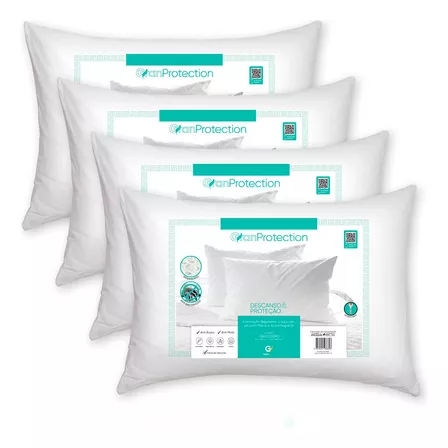 4 Travesseiros Impermeável Antialérgico 50x70 Suporte Medio Branco
