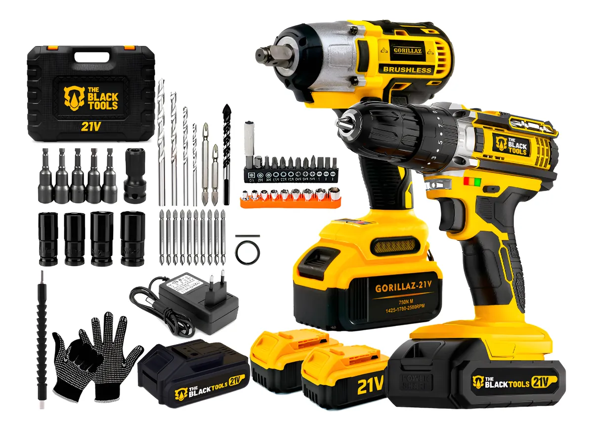 Combo Furadeira Parafusadeira + Chave De Impacto Brushless Amarelo 127/220v 60hz