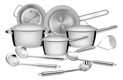 Jogo De Panelas Tramontina Allegra 10 Peças Aço Inox Indução Inox
