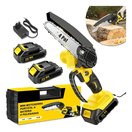 Motoserra Elétrica Portátil 4 Pol. Duas Baterias 1500w Mini Amarelo 127/220v