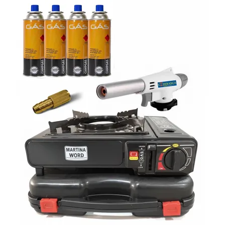Fogareiro Portátil Fogão Acendedor Automático + Acessórios Preto