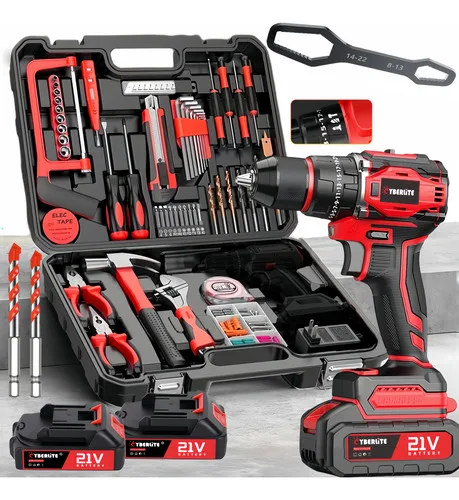 Kit Parafusadeira Furadeira De Impacto + Ferramentas + Chave Vermelho 21v 50hz / 60hz