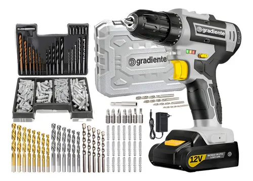 Parafusadeira Furadeira A Bateria 12v Bivolt + Acessórios Cinza 110v/220v 60hz