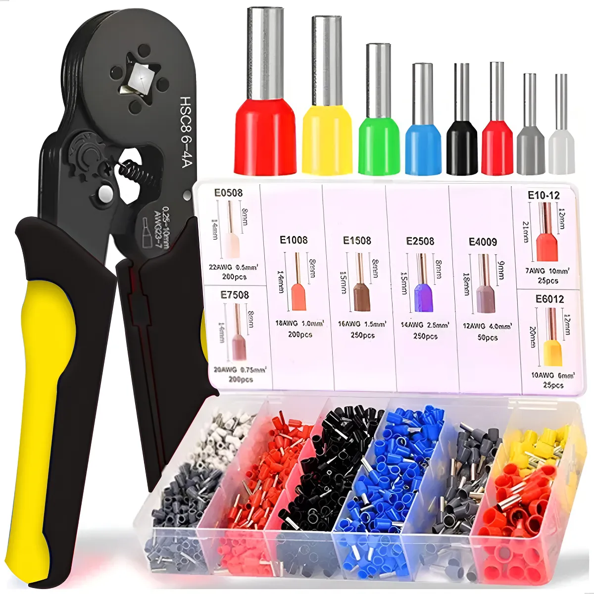 Kit Alicate Crimpar Box C/ 1250 Terminais Ilhós 0,25 A 10mm