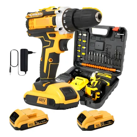 Parafusadeira Furadeira Impacto Sem Fio 48v 2 Bateria Bivolt Amarelo 127/220v 50 Hz/ 60 Hz
