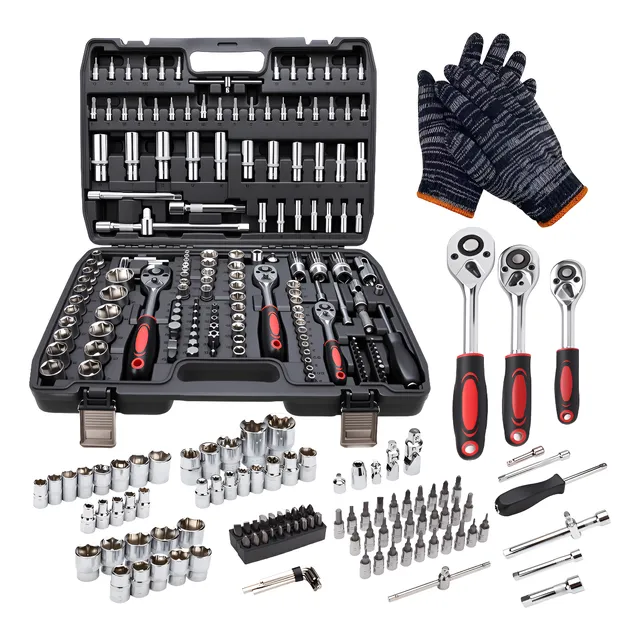 Jogo De Soquete P Mecânico Aço Crv 24 Dentes 172 Pc Catraca Preto