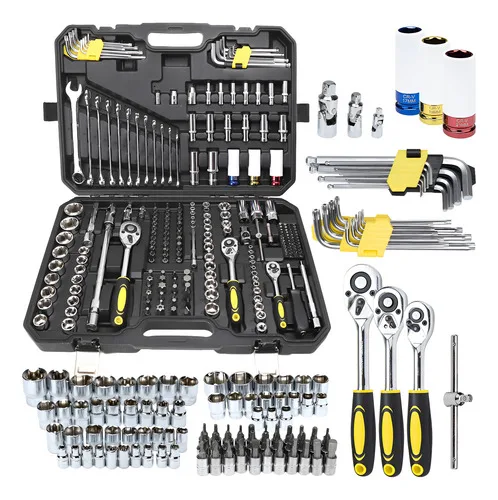 Kit Jogo De Ferramentas Oficina Com 222 Ferramentas E Maleta Preto