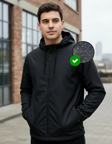 Jaqueta Corta Vento Masculina Impermeável Capuz Zíper Bolso