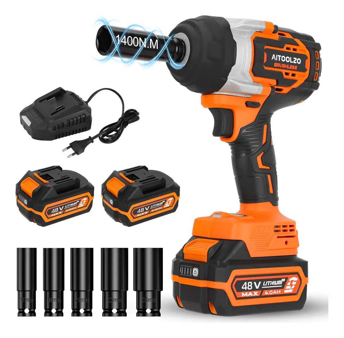 Chave De Impacto 1400n.m Sem Fio Brushless Aitoolzo+2bateria Laranja 127/220v 60 Hz