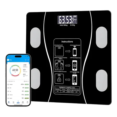 Balança Bioimpedancia Digital Smart 180kg Bluetooth Vidro Preto