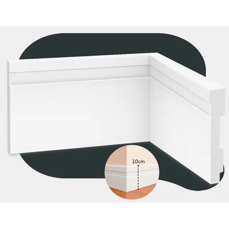 Kit 5 Barras 2m Rodape Poliestireno Frisado 10cm Altura Alut Branco