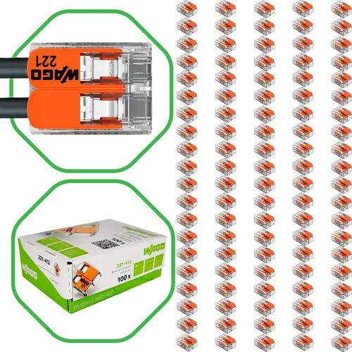 Conector Wago 221-412 32a 4mm Emenda Automática 2 Vias Kit 100 Unidades