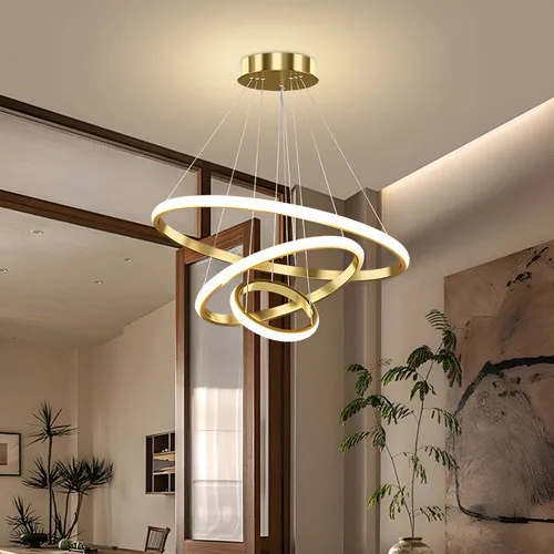 Lustre Teto Led Pendente Moderno 60w,3 Arcos Luminária Sala 127/220v Dourado