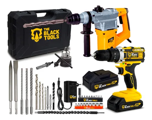 Kit Martelete Rompedor 900w Sds C/ Parafusadeira 3/8 Maleta Amarelo E Preto 220v 50/60hz