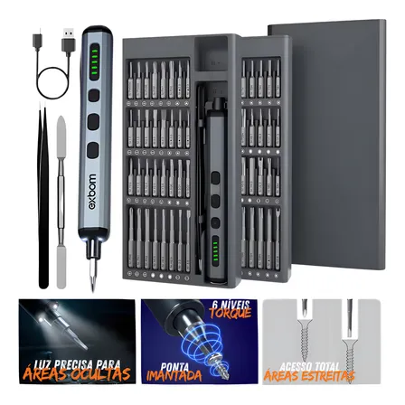 Kit Chave De Precisão Eletrica Fenda Parafusadeira 68 Em 1 Cinza-escuro