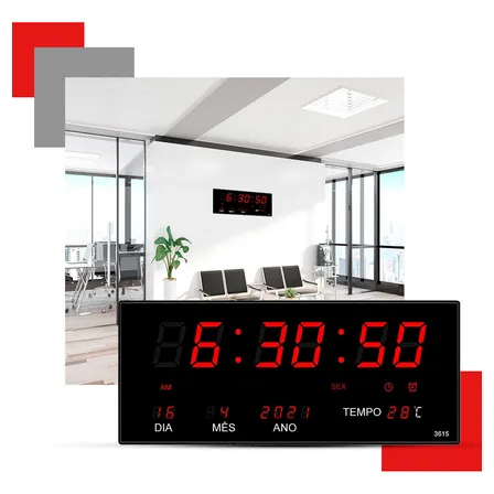 Relógio De Parede Digital Led Grande Calendário Luatek-oasis Preto Vermelho