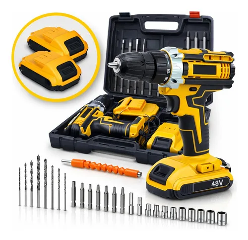 Parafusadeira Furadeira Impacto Sem Fio 48v 2 Bateria Bivolt Amarelo 127/220v 50 Hz/ 60 Hz