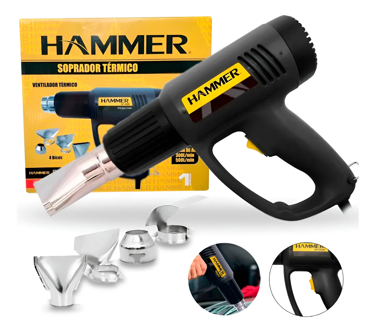 Soprador Térmico Profissional Hammer Sp2000 500° + 4 Bocais Preto E Amarelo 220v