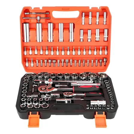 Jogo De Chave Catraca Soquete Aço Crv 108 Pcs 1/2e1/4 Laranja