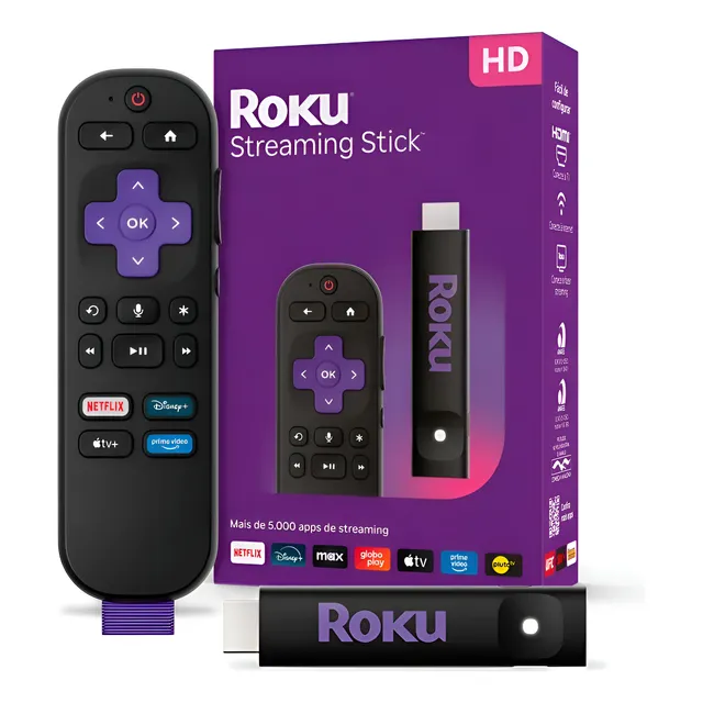 Roku Streaming Stick 3840br Hd Bluetooth Wi-fi Dual Band Preto De Voz