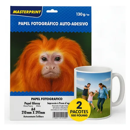 Papel Fotográfico Adesivo 130g Glossy A4 100 Fls Masterprint Branco